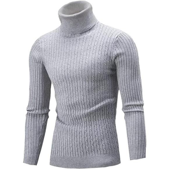 Men's Casual Slim Fit Turtleneck Pullover Sweaters Tops with Twist - Picture 1 of 2